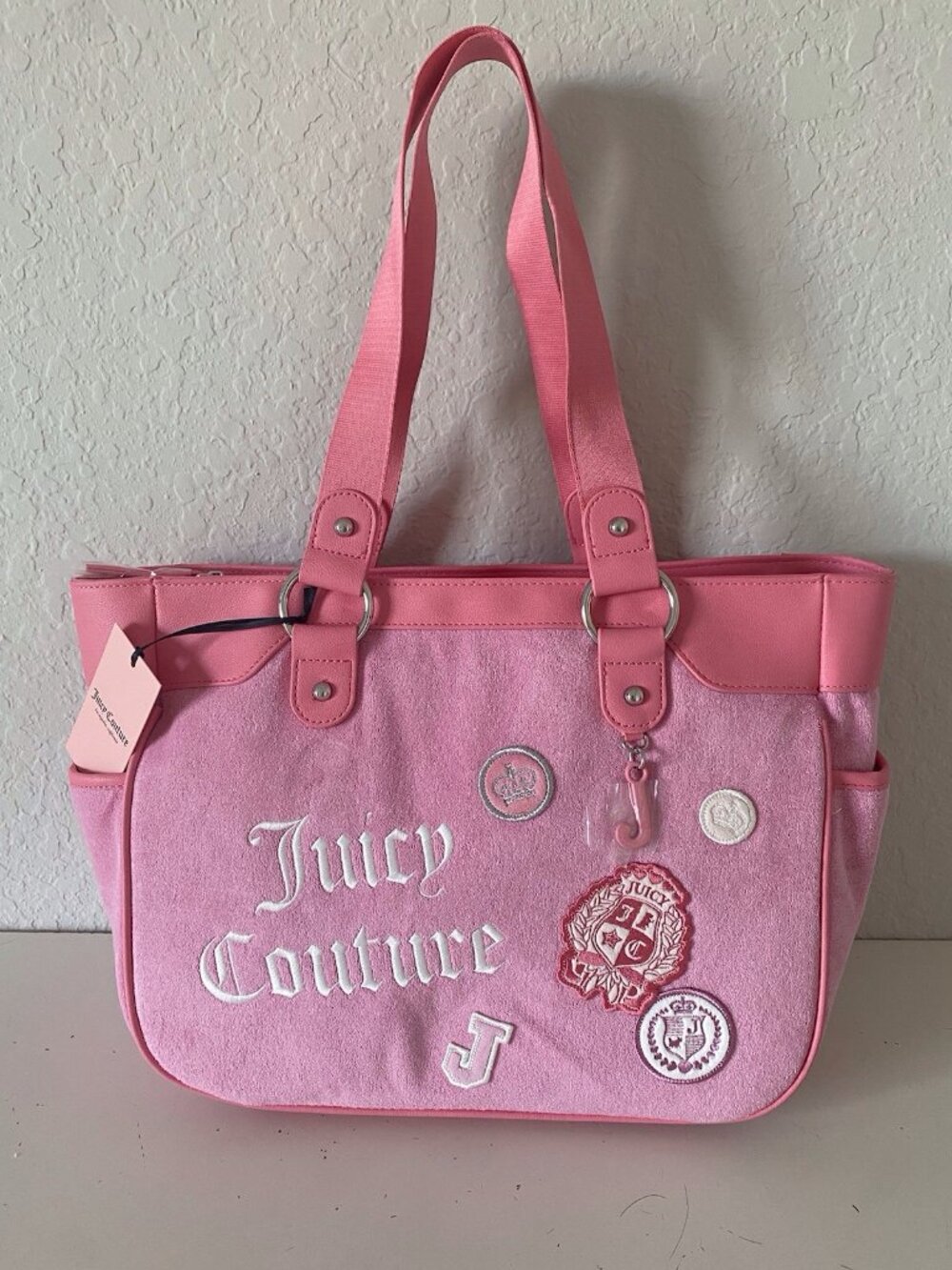 Juicy Couture Juicy Girls Rule Large Tote Bag Pink Cherry Blossom W/ J Charm NEW
